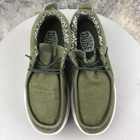 Hey Dude Men\'s Size 10 Wally Mid Canvas Olive Green Casual Slip On Shoes Ankle main image 7